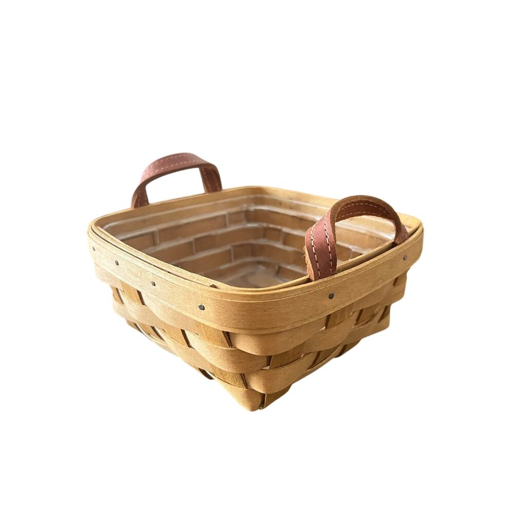 Vintage 2004 Longaberger Square Berry Basket Leather Handles Plastic Liner CLW2